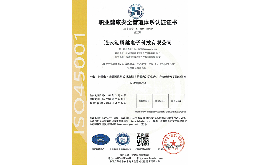 騰越ISO45001職業(yè)健康安全管理體系認(rèn)證證書